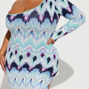 Green and Purple One Shoulder Bodycon Dress